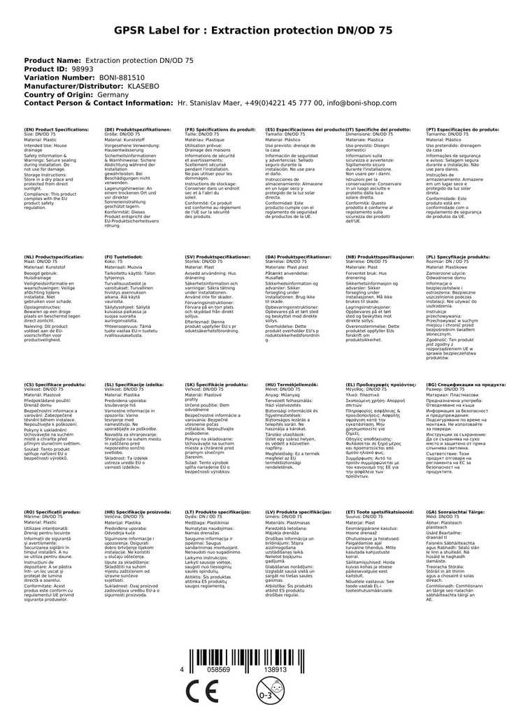 Auszugsicherung DN/OD 75-2