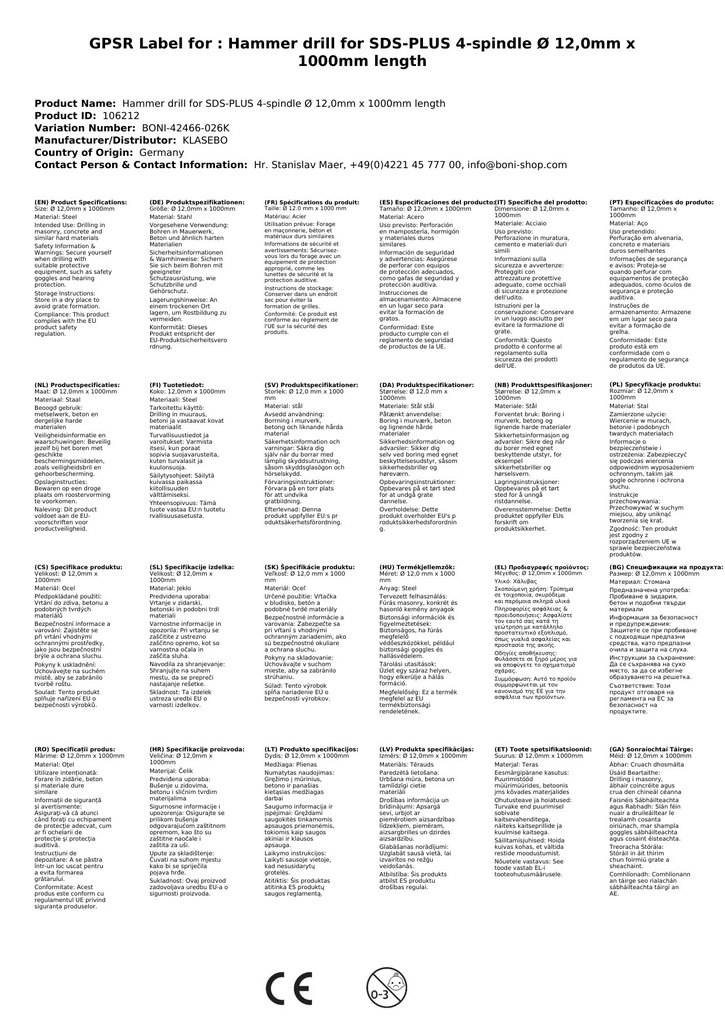 Τρυπάνι σφυριού για SDS-PLUS 4-κόπτες Ø 12,0mm x 1000mm μήκος-2