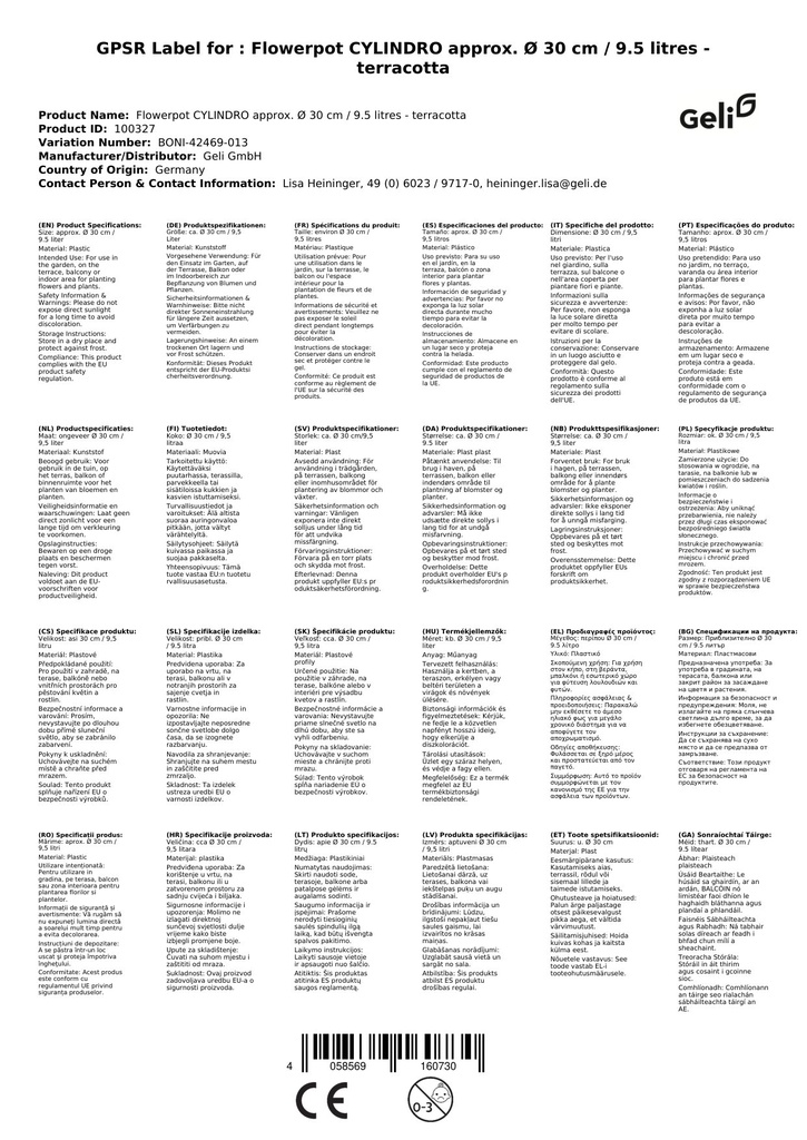 Γλάστρα CYLINDRO περ. Ø 30 εκ. / 9, 5 λίτρα - τερακότα-0