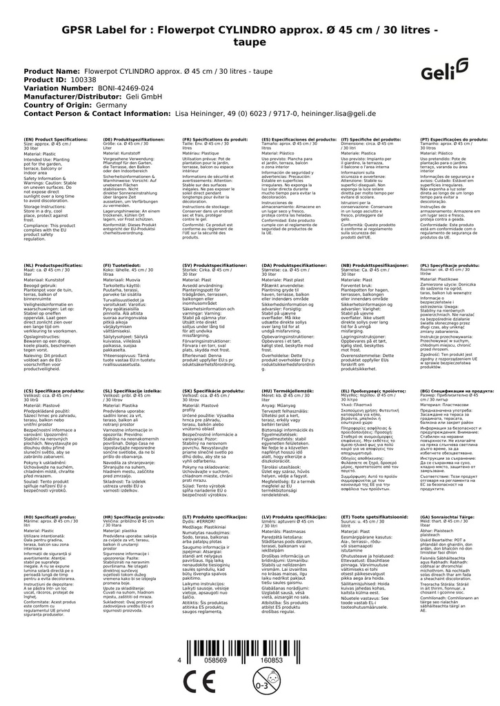 Γλάστρα CYLINDRO περ. Ø 45 εκ / 30 λίτρα - taupe-0