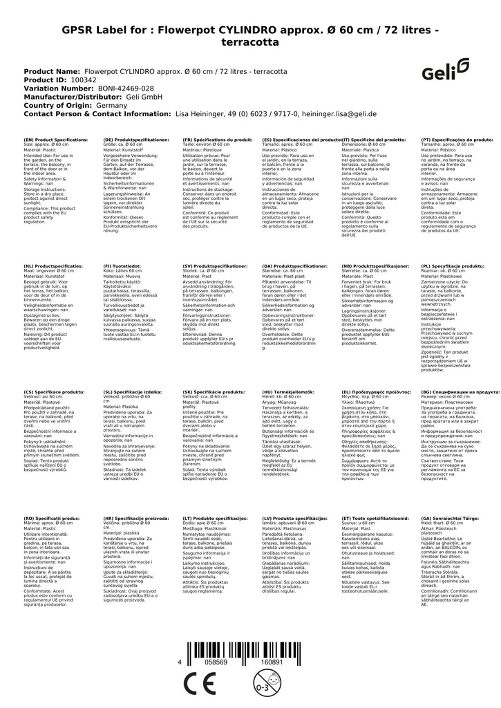 Γλάστρα CYLINDRO περ. Ø 60 εκ. / 72 λίτρα - τερακότα-0