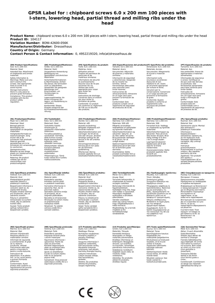 Βίδες μοριοσανίδας 6,0 x 200 mm 100 τεμάχια με I-αστέρι, κεφαλή με εσοχή, μερικό σπείρωμα και αυλακώσεις κάτω από την κεφαλή-1