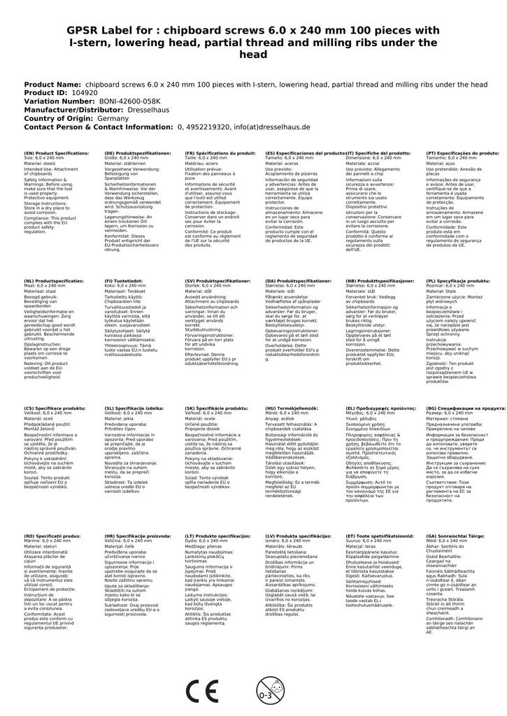 Βίδες μοριοσανίδων 6,0 x 240 mm 100 τεμάχια με I-αστέρι, κεφαλή με εσοχή, μερικό σπείρωμα και αυλακώσεις κάτω από την κεφαλή-1