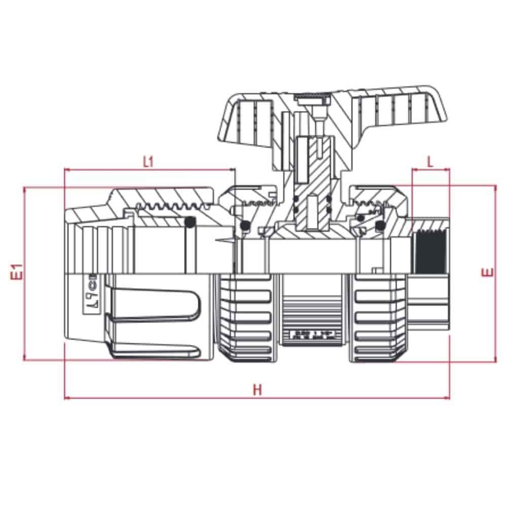 PP PE Σύνδεσμος Σωλήνα Σφαιρική Βαλβίδα 40 x 1 1/4" IG-0