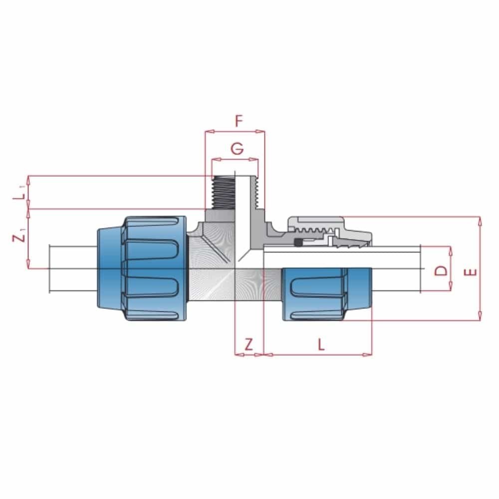 PP PE Σύνδεσμος Σωλήνα Τ-κομμάτι 25 x 1/2" AG x 25-0