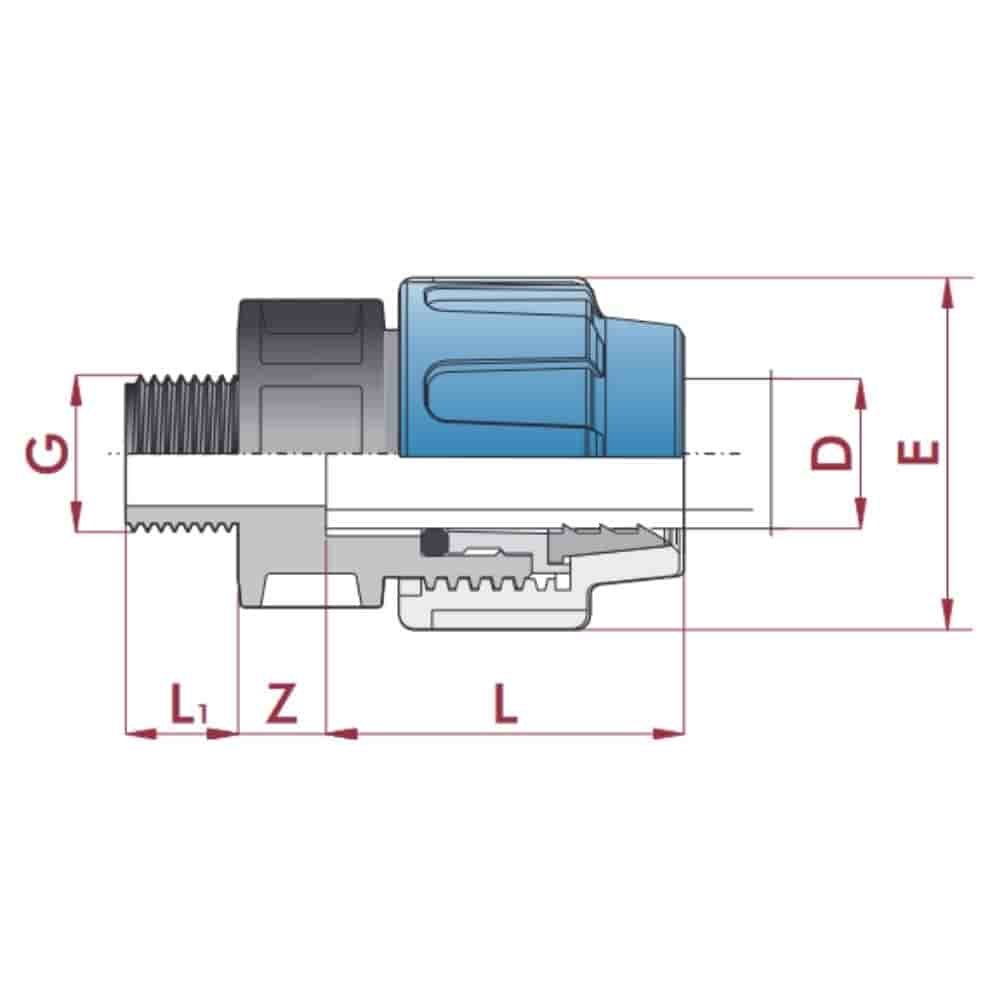 PP PE Σύνδεσμος Σωλήνα Σύζευξη 20 x 1/2" AG-0