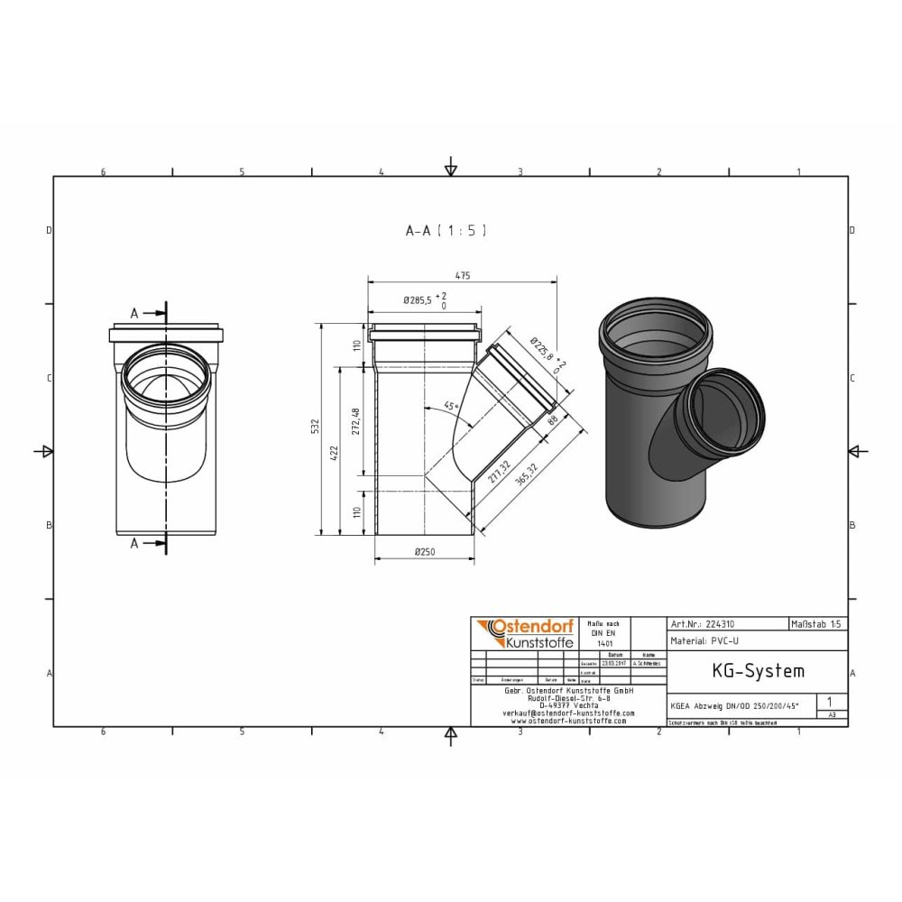 KGEA Διακλάδωση DN/OD 250/200 45 Μοίρες-1