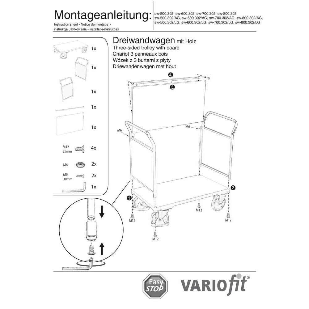 Τρίτροχο καροτσάκι 400 kg Τύπος S + EasySTOP-0