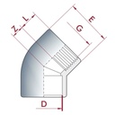 PVC-U 45°Γωνία Μούφα x IG 20 mm x 1/2"PN10-0