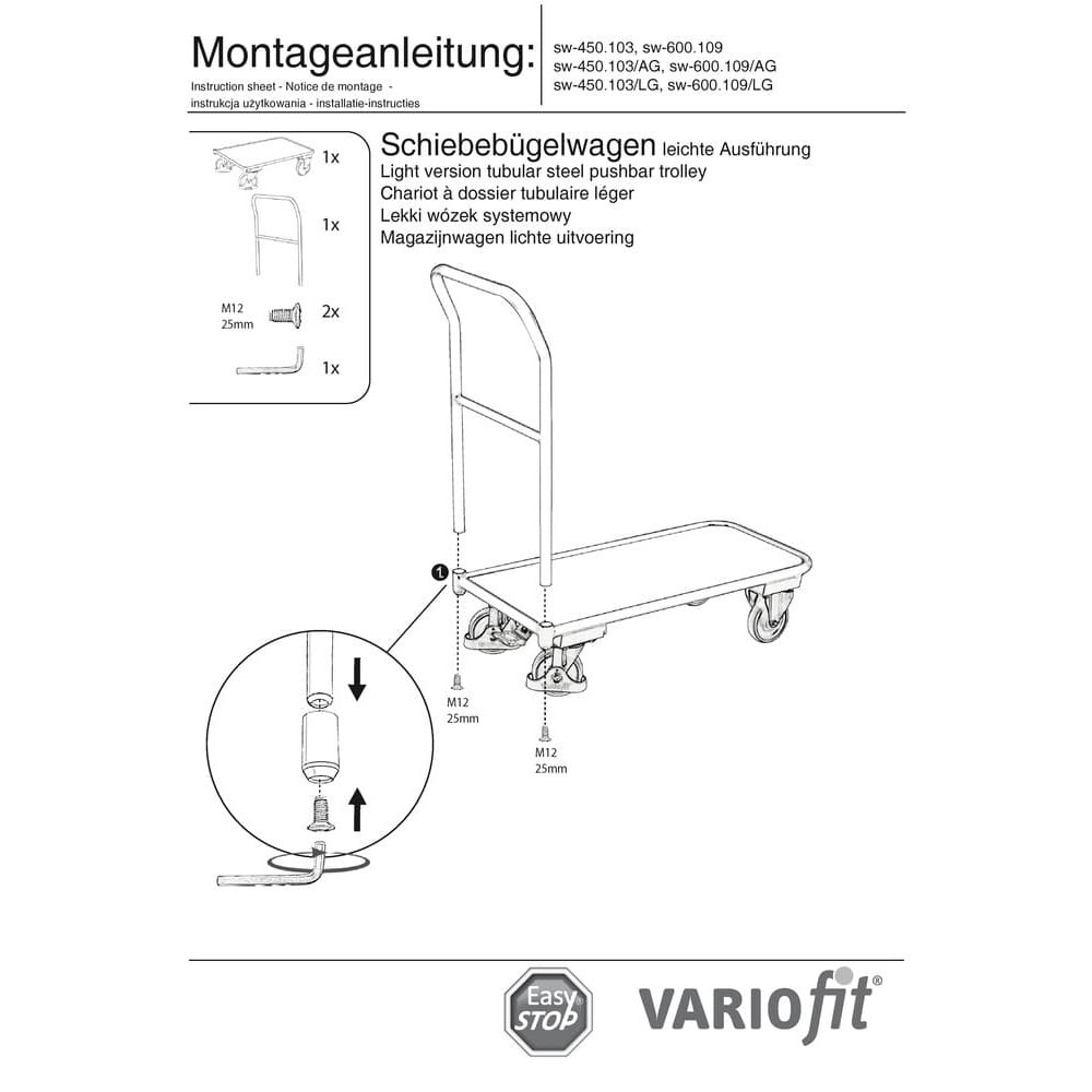 Καρότσι με χερούλι 200 kg Τύπου M + EasySTOP-0