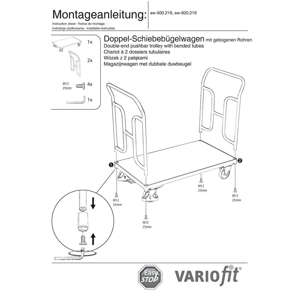 Διπλό καρότσι με χειρολαβές 250 kg Τύπος L + EasySTOP-0