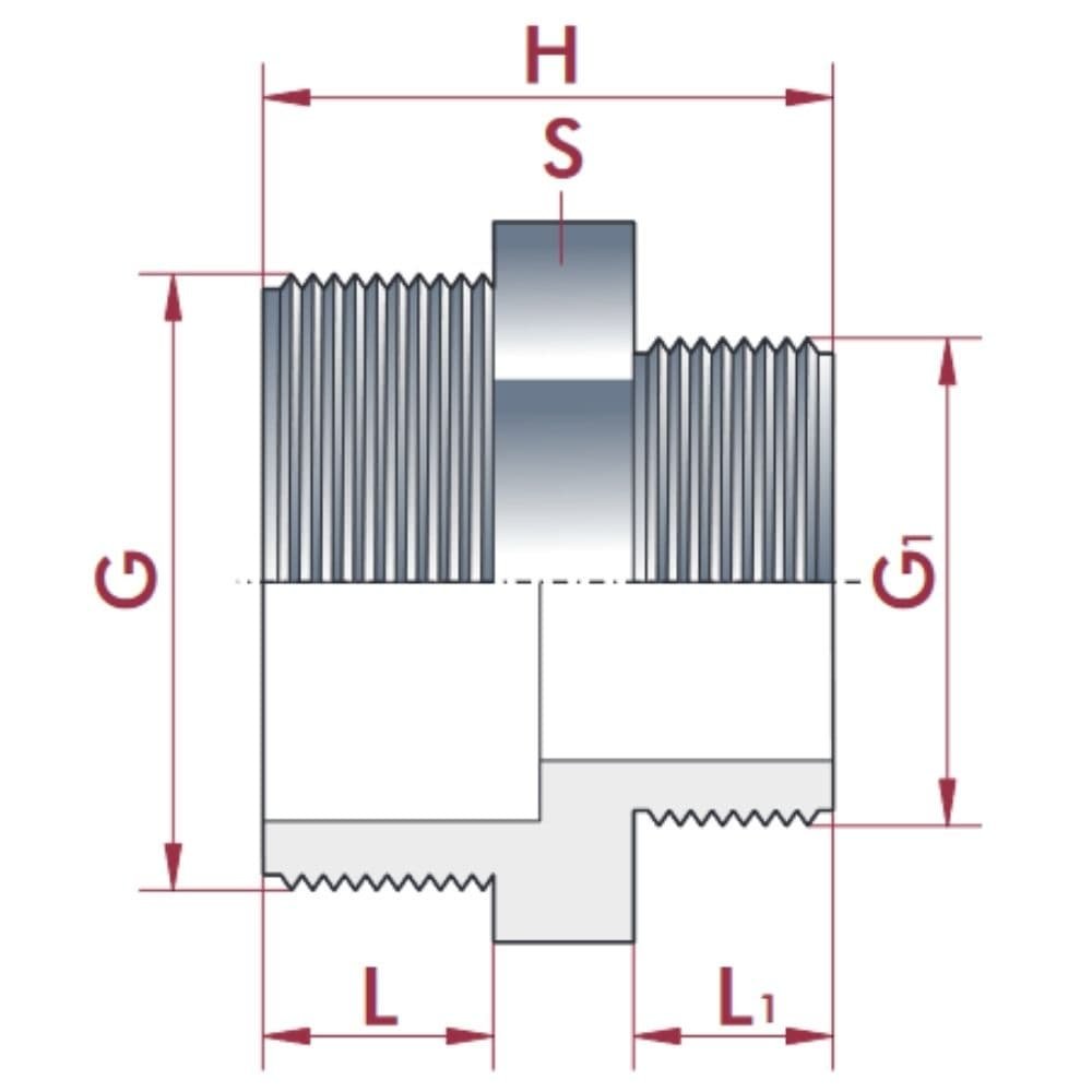 PVC - U Διπλό σπείρωμα μειωμένο AG 2 1/2" x 1 1/2"-0