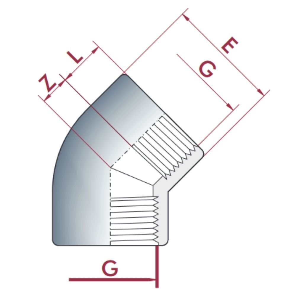 PVC-U 45° Γωνία IG 1 1/2" PN10-0