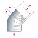 PVC-U 45° Γωνία IG 1 1/2" PN10-0