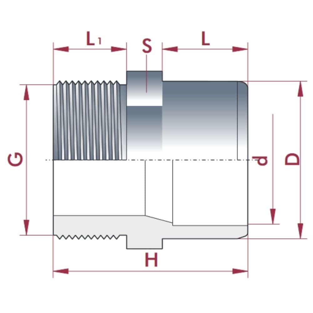 PVC-U μετάβαση μούφα x AG 32-25mm x 1" PN10-0