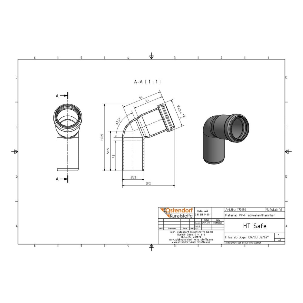 HTsafeB καμπύλη DN/OD 32 67 μοίρες-1