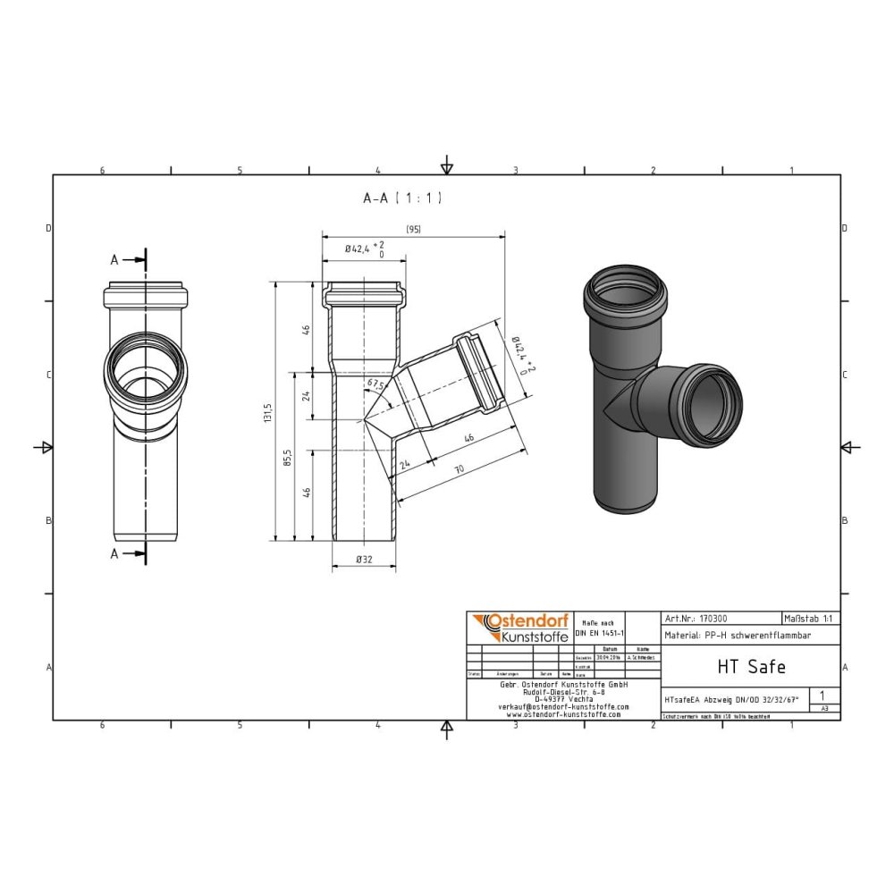 HTsafeEA Διακλάδωση DN/OD 32/32 67 Μοίρες-1