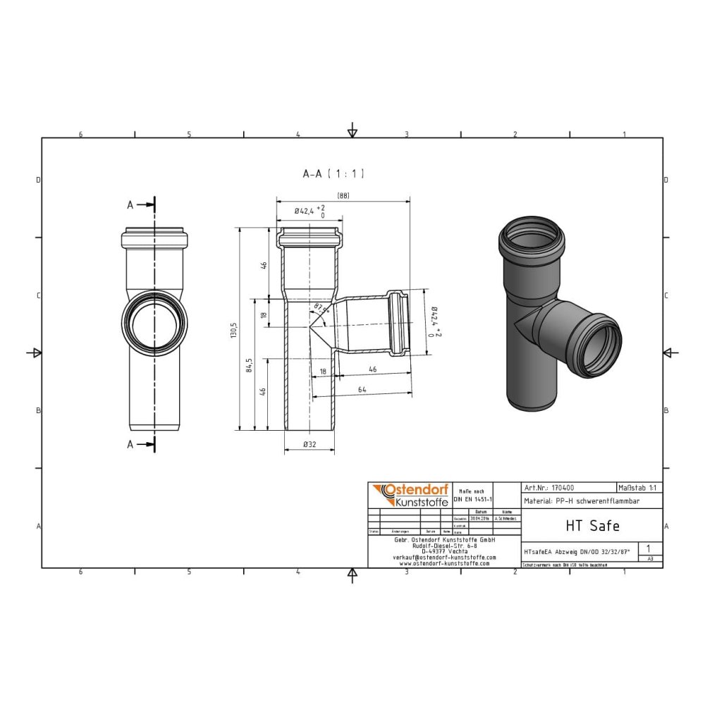 HTsafeEA Διακλάδωση DN/OD 32/32 88,5 Μοίρες-1