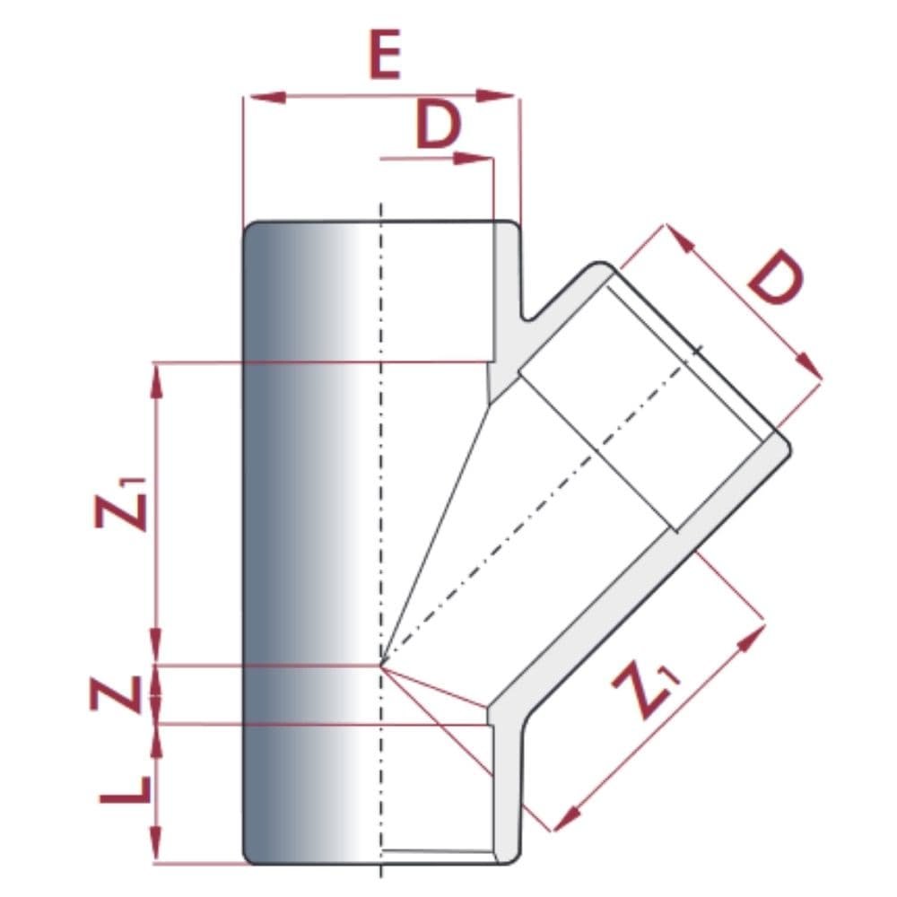 PVC - U 45° Τ-κομμάτι Μούφα 50 mm PN10-0