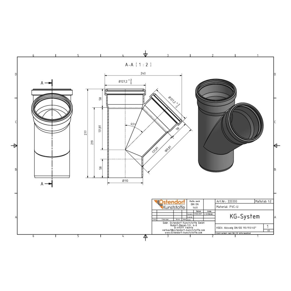 KGEA Διακλάδωση DN/OD 110/110 45 Μοίρες-1