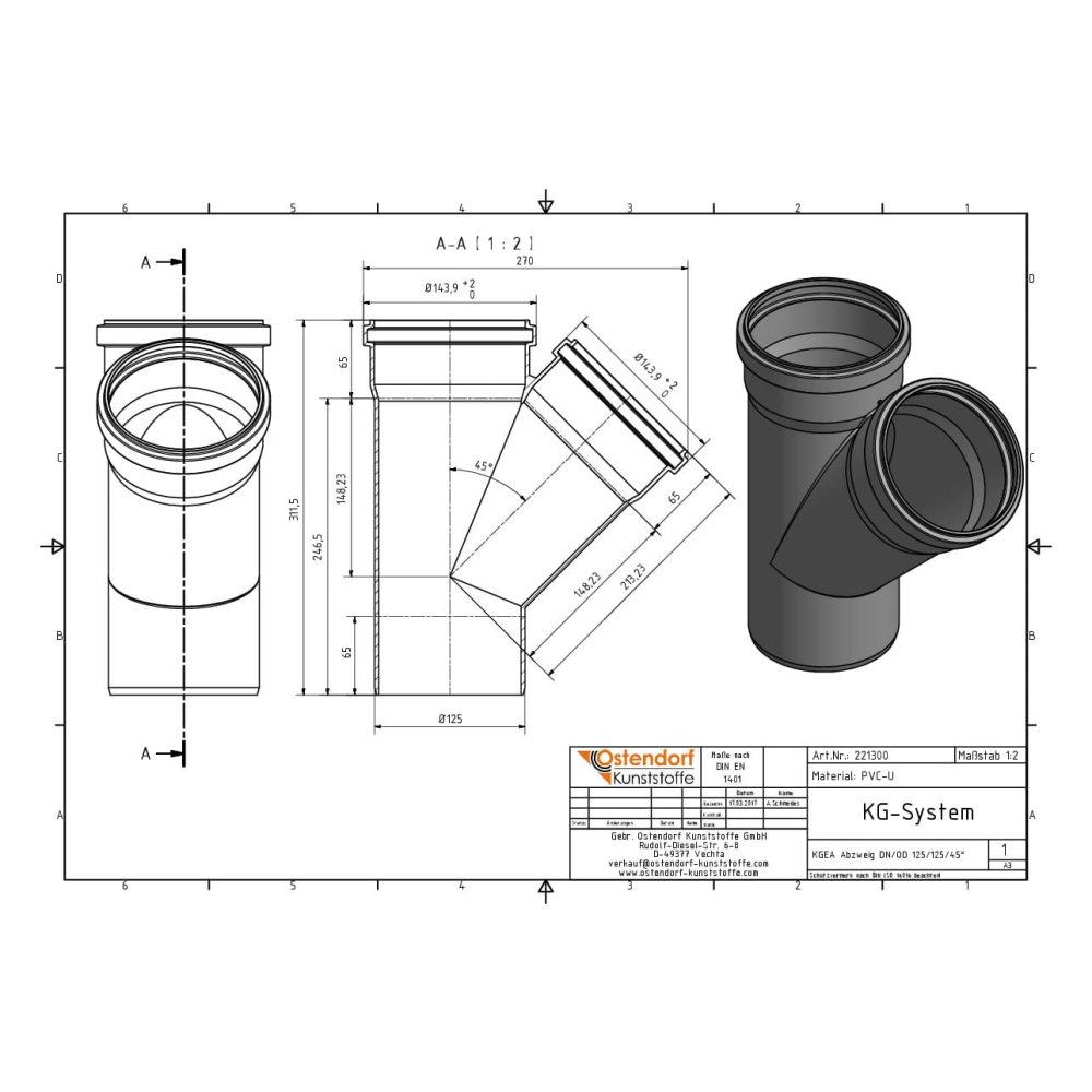 KGEA Διακλάδωση DN/OD 125/125 45 Μοίρες-1