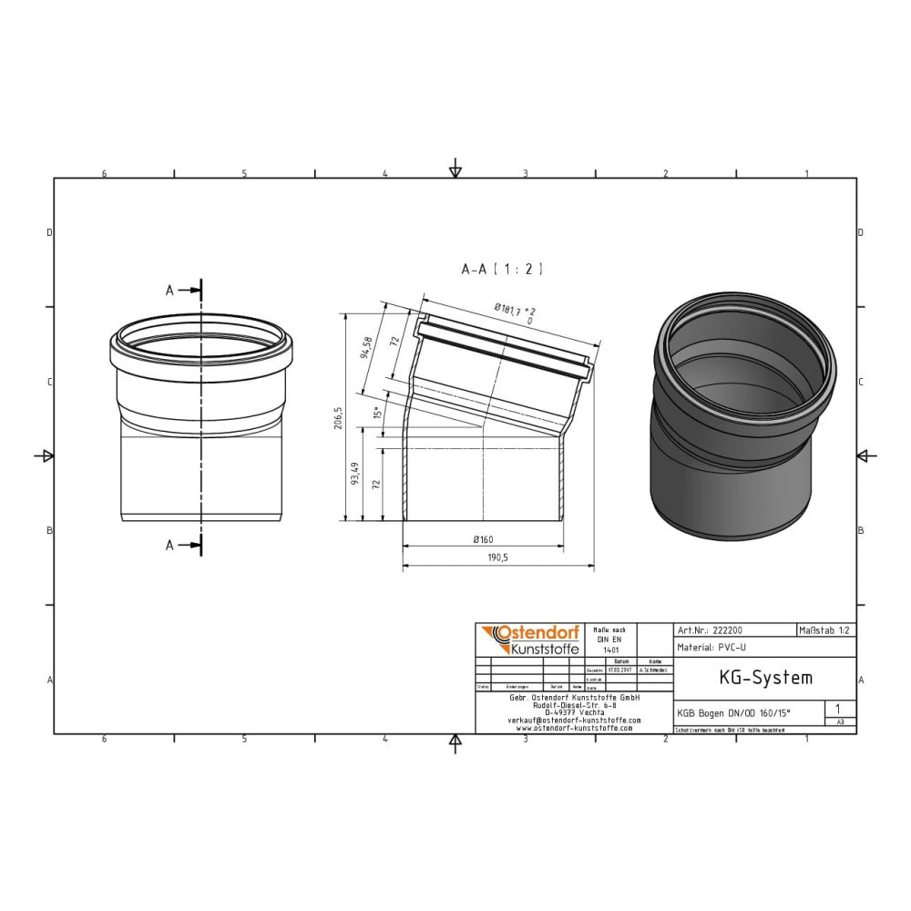 KGB Καμπύλη DN/OD 160 15 Μοίρες-2