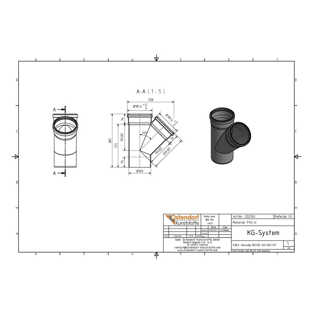 KGEA Διακλάδωση DN/OD 160/160 45 Μοίρες-0