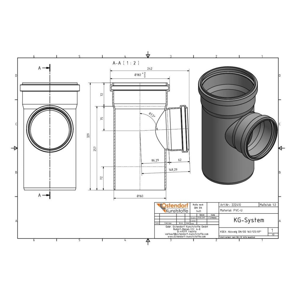 KGEA Διακλάδωση DN/OD 160/125 87 Μοίρες-1