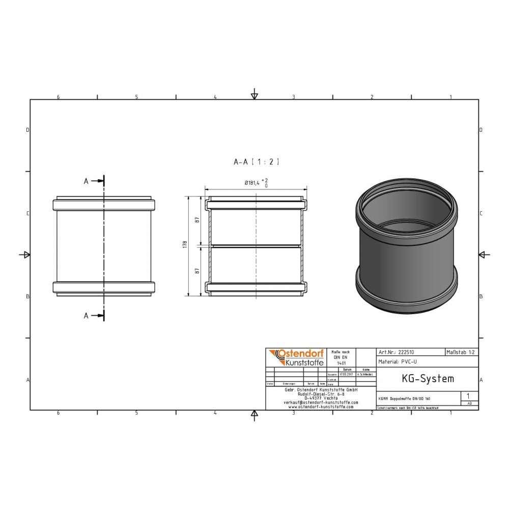 KGMM Διπλό μανίκι με γέφυρα DN/OD 160-1