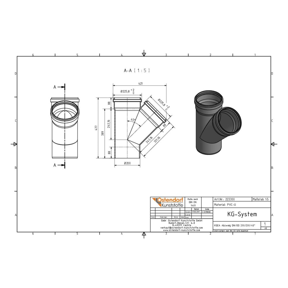 KGEA Διακλάδωση DN/OD 200/200 45 Μοίρες-1