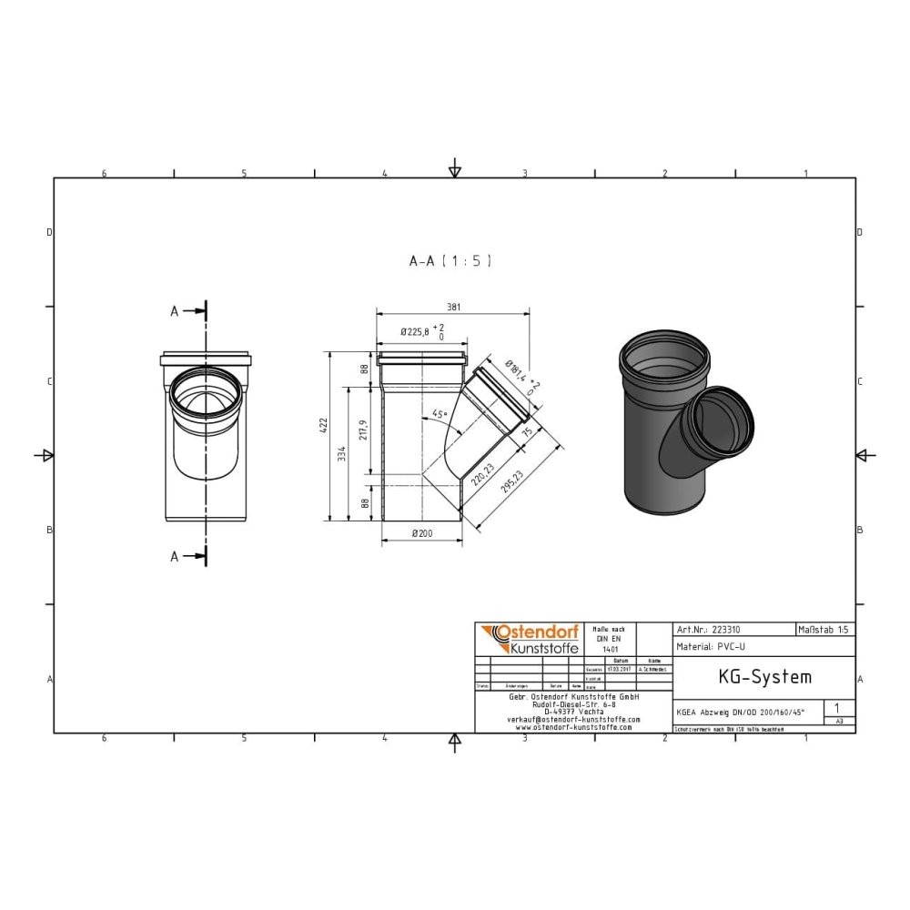 KGEA Διακλάδωση DN/OD 200/160 45 Μοίρες-1