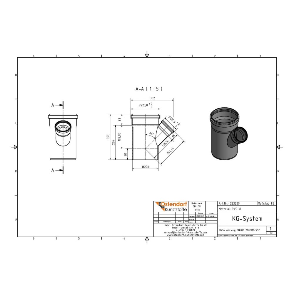 KGEA Διακλάδωση DN/OD 200/110 45 Μοίρες-1