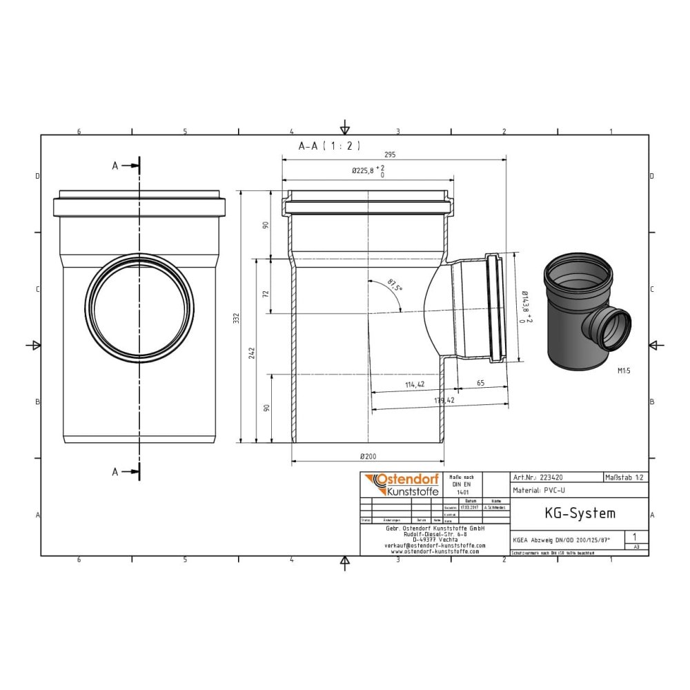 KGEA Διακλάδωση DN/OD 200/125 87 Μοίρες-0