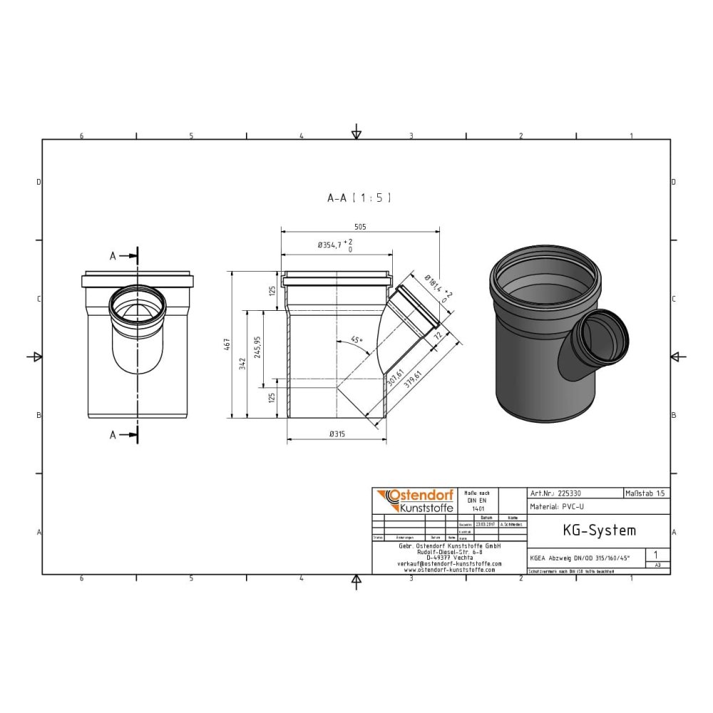 KGEA Διακλάδωση DN/OD 315/160 45 Μοίρες-1