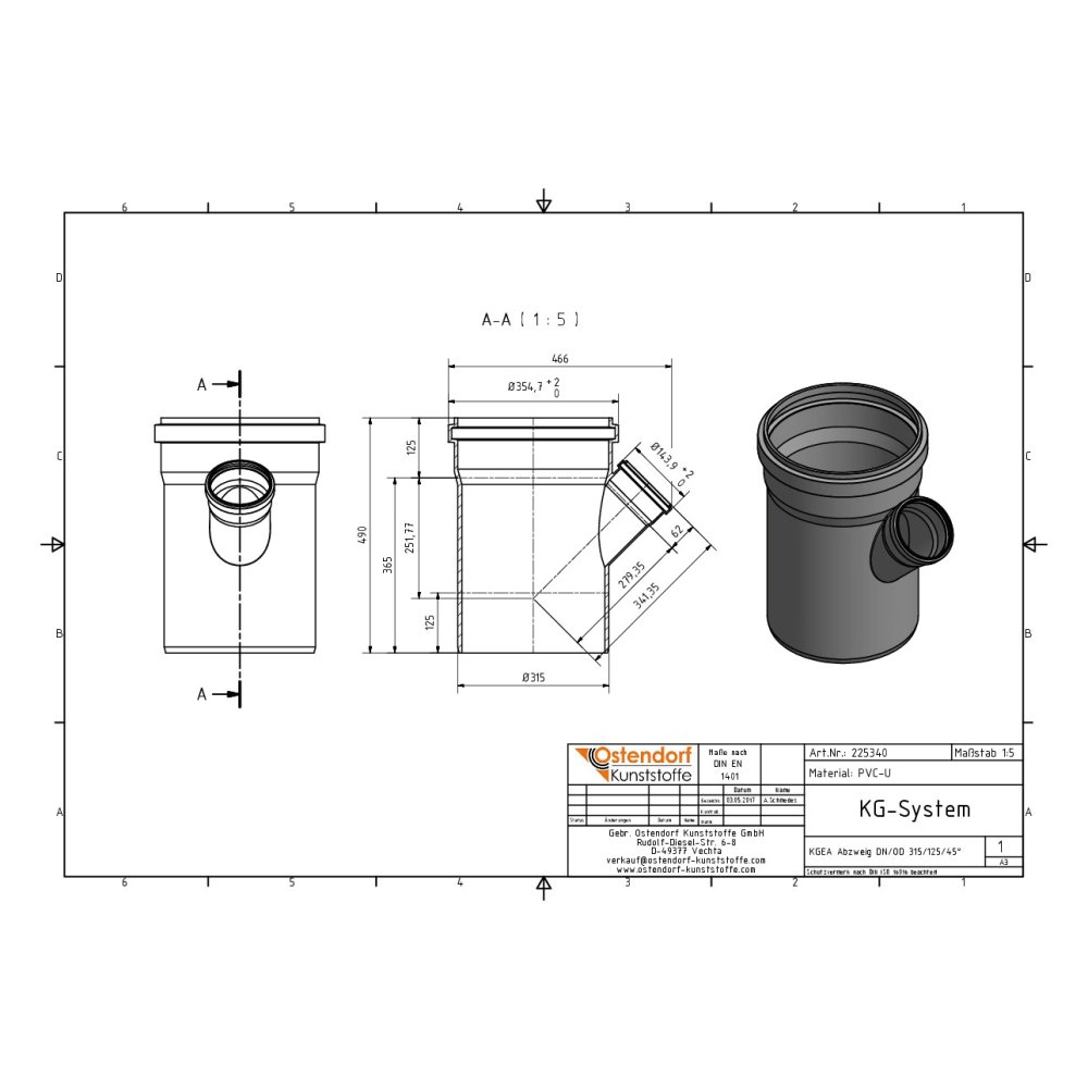 KGEA Διακλάδωση DN/OD 315/125 45 Μοίρες-1