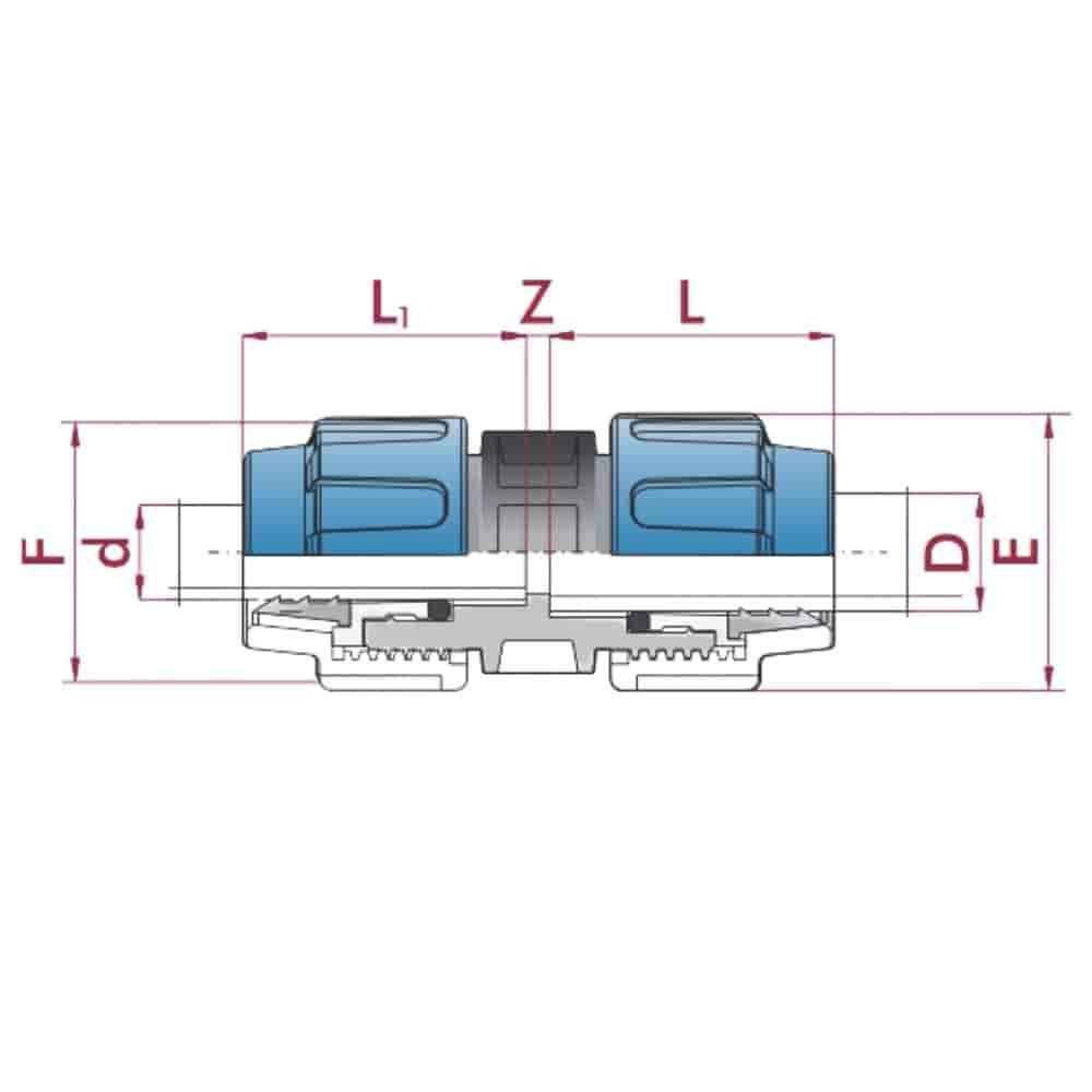 PP PE Σύνδεσμος Σωλήνα Σύζευξη μειωμένη 40 x 25-0