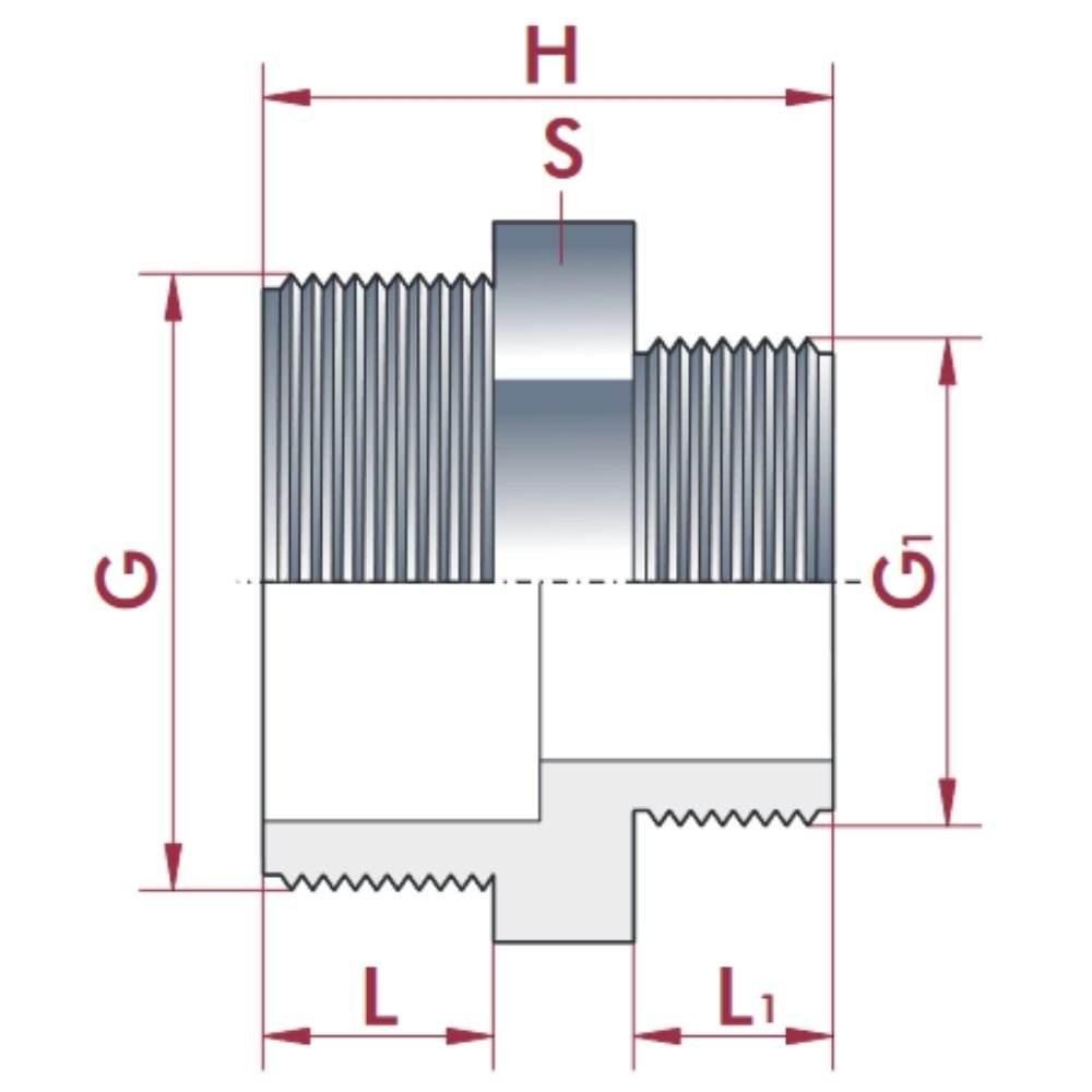 PVC - U Διπλός μειωμένος σύνδεσμος AG 1" x 3/4"-0