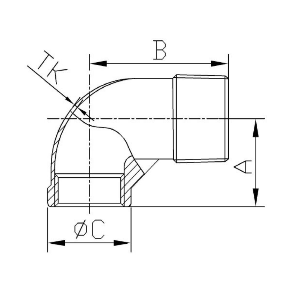 Σπείρωμα από ανοξείδωτο χάλυβα γωνία 90° 1 1/2" IG x 1 1/2" AG-1